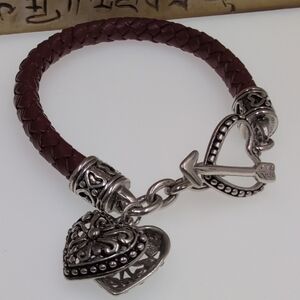 Premier Designs Maroon Braided Bracelet with Silver Heart and Arrow Charm